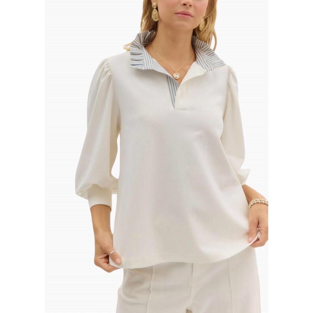 NEW ENTRO beckham pullover top in white
